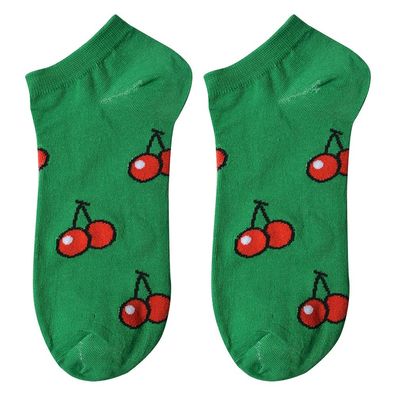 Clayre & Eef Lustige Socken one size Grün Polyester Kirschen