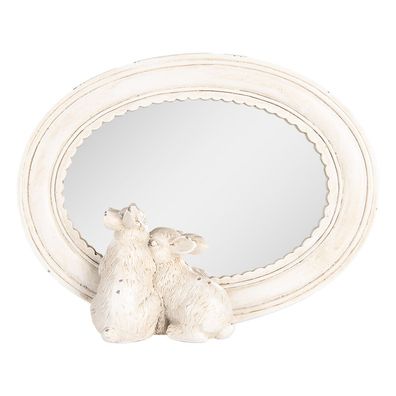 Clayre & Eef Tischspiegel 22x5x17 cm Beige Kunststoff Kaninchen (Gr. 22x5x17 cm)