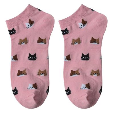 Clayre & Eef Lustige Socken one size Rosa Polyester Katzen