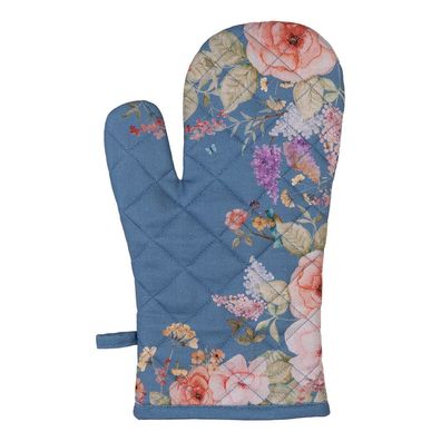Clayre & Eef Ofenhandschuh 18x30 cm Blau Baumwolle Blumen