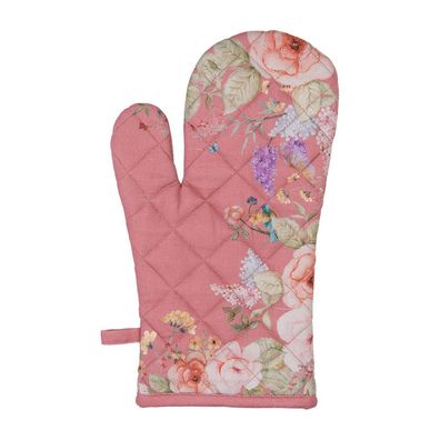 Clayre & Eef Ofenhandschuh 18x30 cm Rosa Baumwolle Blumen
