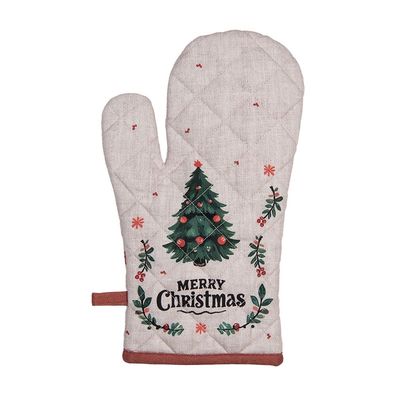 Clayre & Eef Ofenhandschuh 18x30 cm Beige Baumwolle Weihnachten