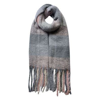 Clayre & Eef Winterschal Damen 50x180 cm Rosa Grau Synthetisch Rauten