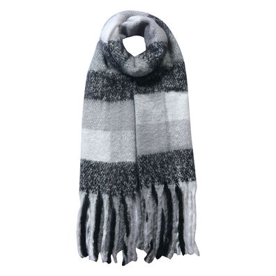 Clayre & Eef Winterschal Damen 50x180 cm Schwarz Grau Synthetisch Rauten