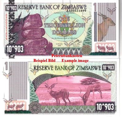 Simbabwe / / /mbabwe 1 Tricentillion Dollars Unc. Fantasy NOTE 670#