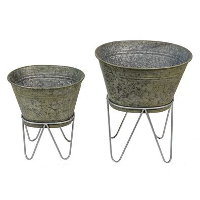 Clayre & Eef Pflanzenhalter set 2 Grau Metall (Gr. (2) 46x38x26/56 / 37x31x23/43 cm)