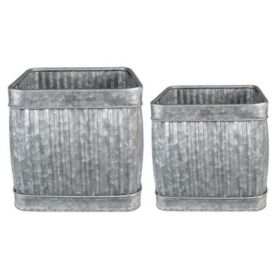 Clayre & Eef Pflanzenhalter 31x31x28 cm Grau Metall (Gr. (2) 31x31x28 / 25x25x23 cm)