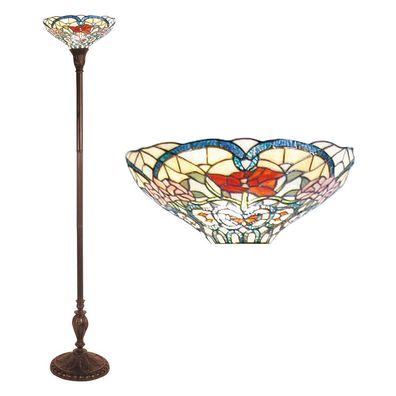 Clayre & Eef Tiffany Stehlampe Ø 35x180 cm Beige Rot Glas Blumen