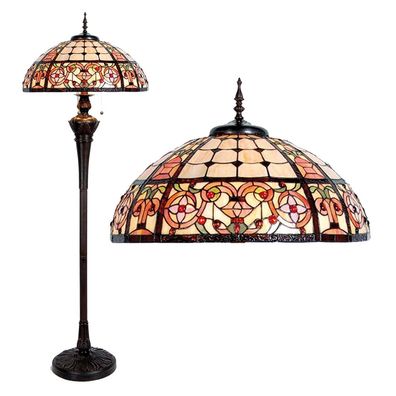 Clayre & Eef Tiffany Stehlampe Ø 57x166 cm Beige Rot Glas Rose