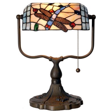 Clayre & Eef Tiffany Tischlampe 27x20x36 cm Blau Braun Metall Schmetterling