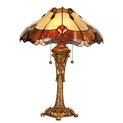 Clayre & Eef Tiffany Tischlampe Ø 40x53 cm Rot Beige Glas