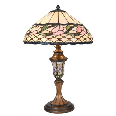 Clayre & Eef Tiffany Tischlampe Ø 40x60 cm Beige Rosa Glas Blume