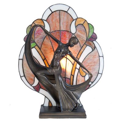 Clayre & Eef Tiffany Tischlampe 35x15x44 cm Braun Rot Glas
