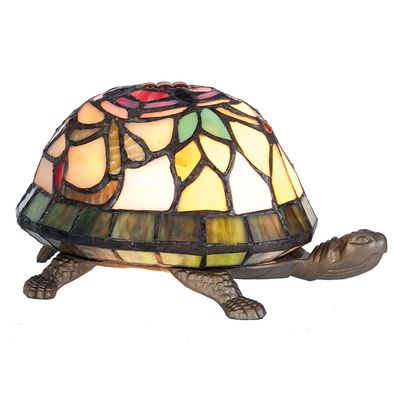 Clayre & Eef Tiffany Tischlampe 15x22x13 cm Braun Rot Glas Schildkröte