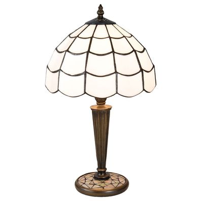 Clayre & Eef Tiffany Tischlampe Ø 25x43 cm Weiß Braun Glas