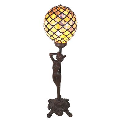 Clayre & Eef Tiffany Tischlampe 21x21x51 cm Gelb Blau Glas Frau