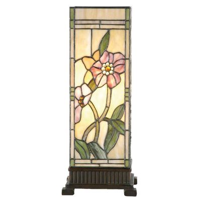 Clayre & Eef Tiffany Tischlampe 18x18x45 cm Beige Rosa Glas Blumen