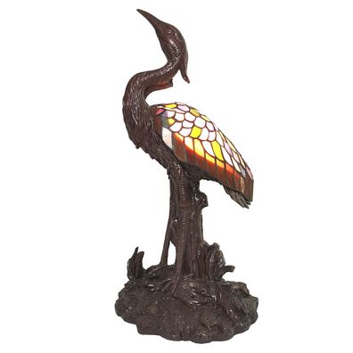 Clayre & Eef Tiffany Tischlampe Vogel 58 cm Braun Gelb Glas
