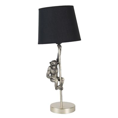 Clayre & Eef Tischlampe Affe Ø 20x49 cm Silberfarbig Schwarz Kunststoff