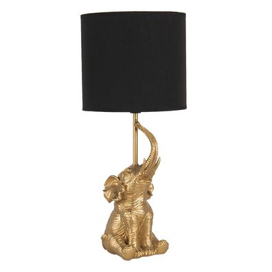 Clayre & Eef Tischlampe Elefant Ø 20x46 cm Goldfarbig Schwarz Polyresin