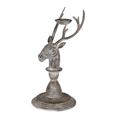 Clayre & Eef Kerzenständer Hirsch 17x14x30 cm Grau Metall (Gr. 17x14x30 cm)