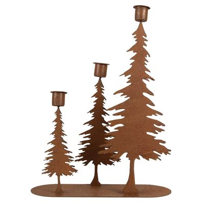 Clayre & Eef Kerzenständer 14x14x26 cm Braun Metall (Gr. 25x9x33 cm)