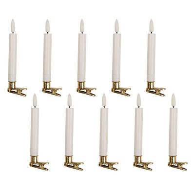 Clayre & Eef LED-Stabkerzen 10er-Set Ø 2x14 cm Weiß Wachs (Gr. Ø 2x14 cm / 10xAAA)