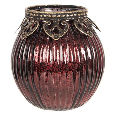 Clayre & Eef Teelichthalter Ø 9x9 cm Rot Goldfarbig Glas (Gr. Ø 9x9 cm)