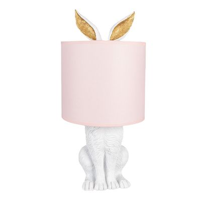 Clayre & Eef Tischlampe Kaninchen Ø 20x43 cm Weiß Rosa Polyresin