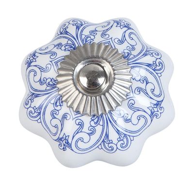 Clayre & Eef Türknauf Ø 4 cm Blau Weiß Keramik (Gr. Ø 4x3 cm / S3 cm)
