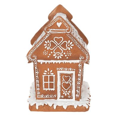 Clayre & Eef Lebkuchenhaus mit LED 17 cm Braun Polyresin (Gr. 15x12x17 cm/ 3xAAA)
