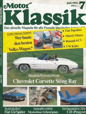 Motor Klassik 7 / 1991, Corvette, Fiat 124, Peugeot. Morris, Käfer, 4 CV