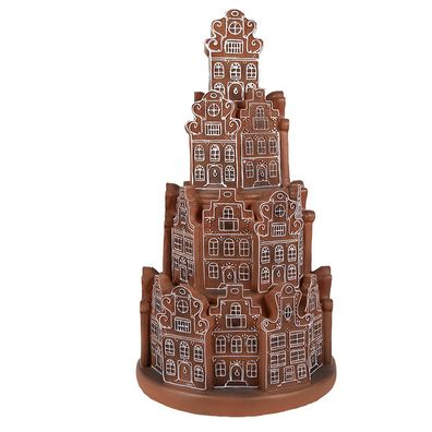 Clayre & Eef Lebkuchenhaus mit LED Ø 18x33 cm Braun Polyresin (Gr. Ø 18x33 cm)
