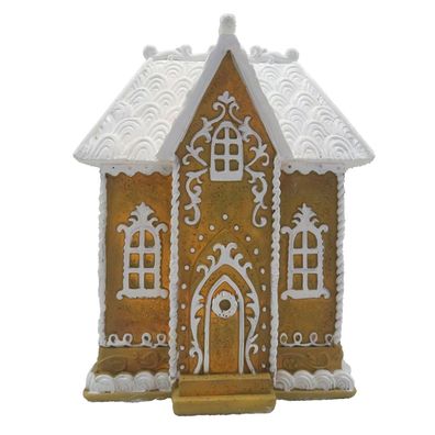 Clayre & Eef Lebkuchenhaus mit LED 12x9x15 cm Braun Polyresin (Gr. 12x9x15 cm)