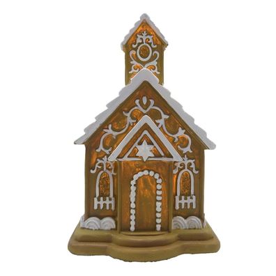 Clayre & Eef Lebkuchenhaus mit LED 9x9x14 cm Braun Polyresin (Gr. 9x9x14 cm)