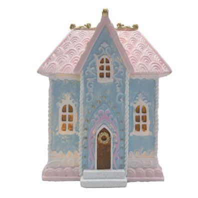 Clayre & Eef Lebkuchenhaus mit LED 12x9x15 cm Blau Polyresin (Gr. 12x9x15 cm)