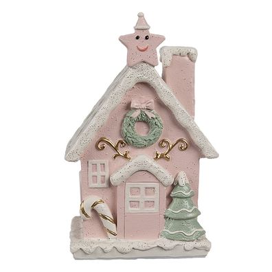 Clayre & Eef Lebkuchenhaus mit LED 15 cm Rosa Polyresin (Gr. 10x8x15 cm)
