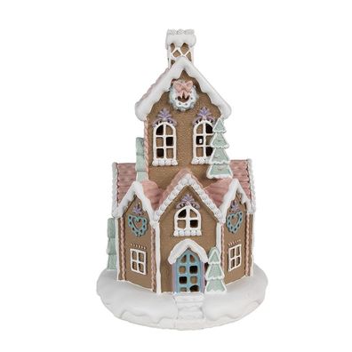 Clayre & Eef Lebkuchenhaus mit LED 22 cm Braun Polyresin (Gr. LED Ø 14x22 cm / 3xAAA)