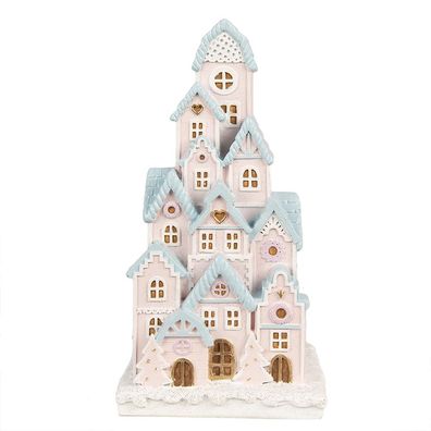 Clayre & Eef Lebkuchenhaus mit LED 13x13x26 cm Rosa Polyresin (Gr. LED 13x13x26 cm)