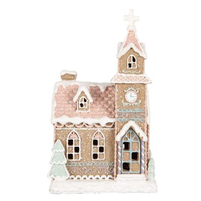 Clayre & Eef Lebkuchenhaus mit LED 14x12x23 cm Braun Kunststoff