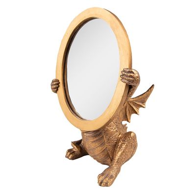 Clayre & Eef Stehspiegel Drache 16x25 cm Goldfarbig Kunststoff (Gr. 16x13x25 cm)