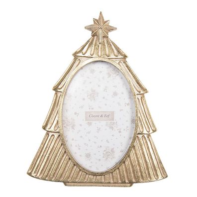Clayre & Eef Bilderrahmen Weihnachtsbaum 10x15 cm Goldfarbig Kunststoff