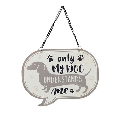 Clayre & Eef Textschild 17x13 cm Weiß Eisen Hund (Gr. 17x1x13 cm)