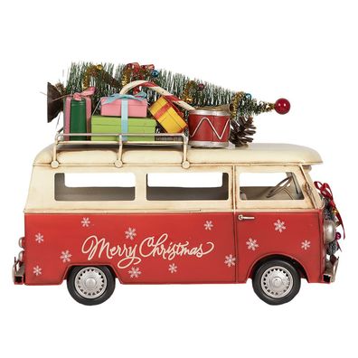 Clayre & Eef Weihnachtsdekorationsfigur Wohnmobil 38x16x28 cm Rot Beige Metall
