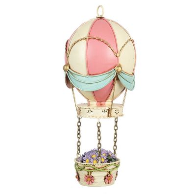 Clayre & Eef Dekorationsfigur Heißluftballon Ø 14x29 cm Rosa Beige Metall