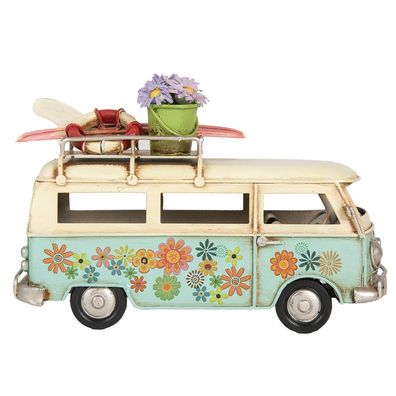 Clayre & Eef Dekorationsfigur Wohnmobil 17x7x11 cm Blau Beige Metall (Gr. 17x7x11 cm)