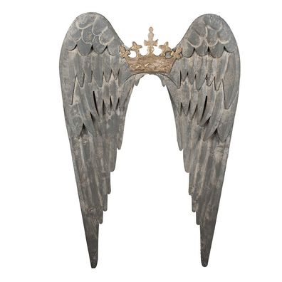 Clayre & Eef Wanddekoration Flügel 46x4x65 cm Grau Metall (Gr. 46x4x65 cm)