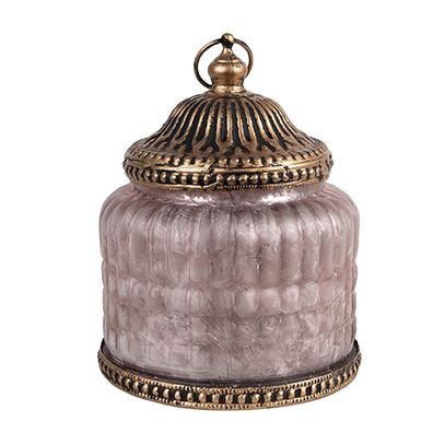 Clayre & Eef LED Laterne Ø 10x13 cm Rosa Glas (Gr. Ø 10x13 cm / 2xAAA)
