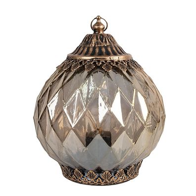 Clayre & Eef LED Laterne Ø 15x19 cm Kupferfarbig Glas (Gr. Ø 15x19 cm)