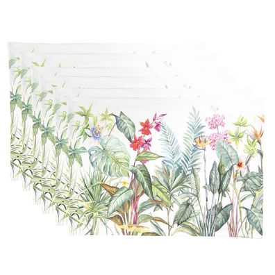 Clayre & Eef Tischsets 6er Set 48x33 cm Weiß Grün Baumwolle Dschungel-Botanik